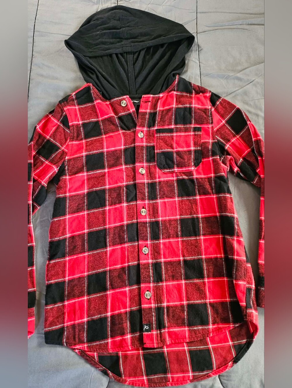 Kids Red and Black Plaid Hooded Flannel Shirt